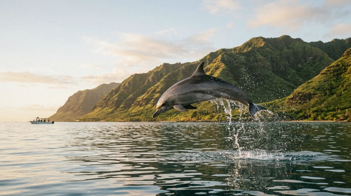 Calm turquoise water off the Waianae coast on a still morning during the best time to see dolphins in Oahu