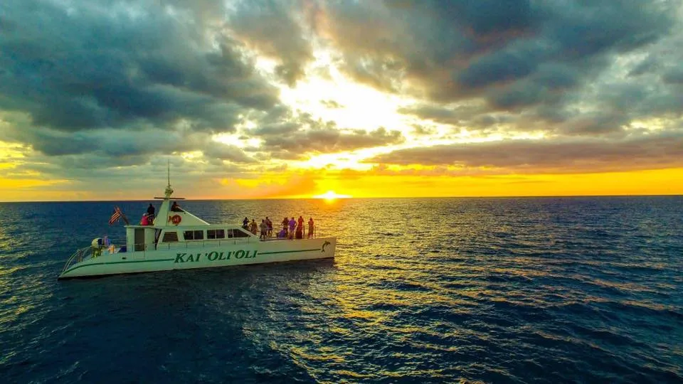 61-foot catamaran on a luxury snorkel and dolphin watch Oahu dolphin tour off the Waianae coast from Ko Olina, Hawaii